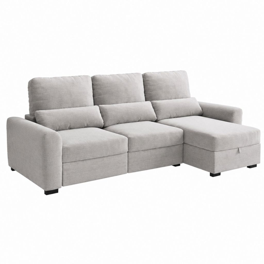Canapé d'angle droit 3 places gris en polyester 250 x 160 x 85 cm