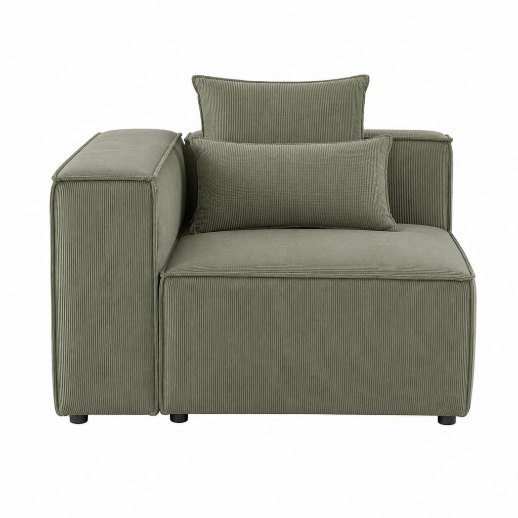 Fauteuil de salon vert olive en velours côtelé polyester rectangulaire 110 x 90 x 85 cm