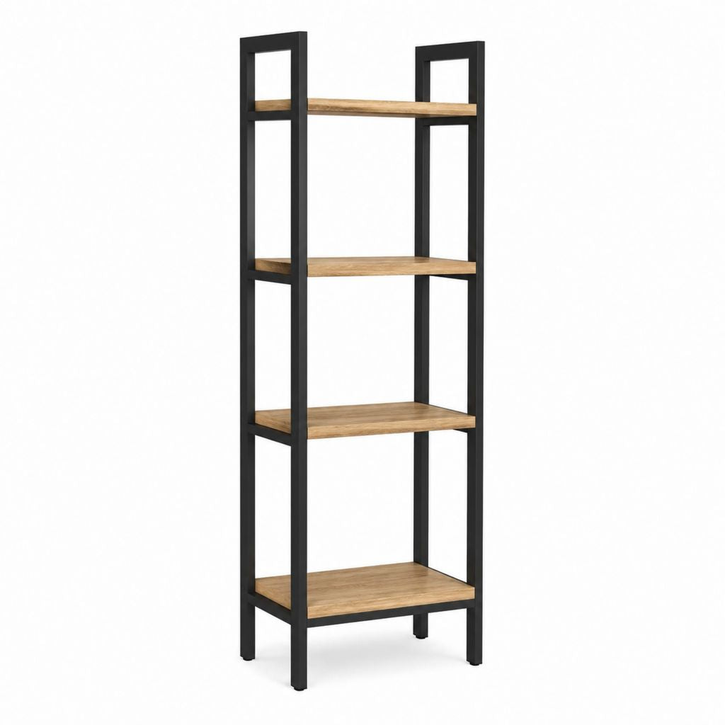 Étagère bibliothèque 5 niveaux noir et chêne en acier et panneaux de particules 180 x 60 x 30 cm