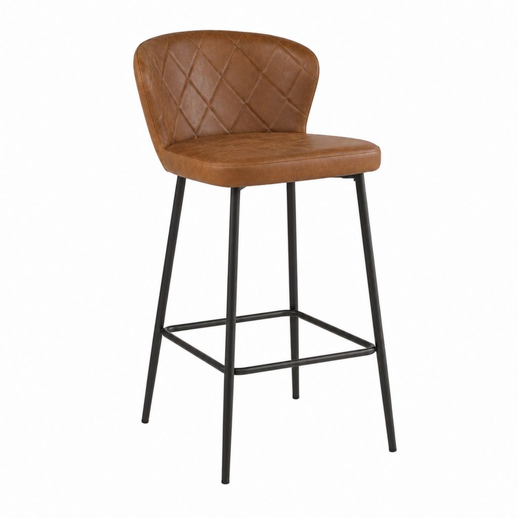 Tabouret de bar marron en cuir synthétique PU avec dossier matelassé et piètement en acier 99 x 48 x 54 cm