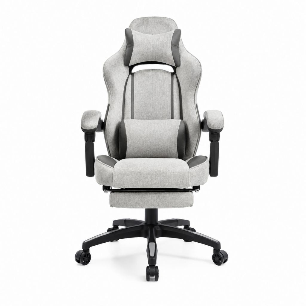 Chaise gaming inclinable grise en polyester avec repose-pieds 68 x 68 x 125-135 cm