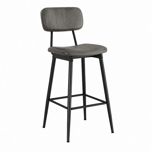 Tabouret de bar gris en microfibre polyester avec dossier et structure en acier 46 x 52 x 96 cm