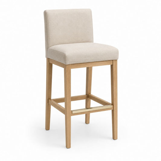 Tabouret de bar avec dossier beige en chêne massif et polyester 47 x 54 x 105 cm