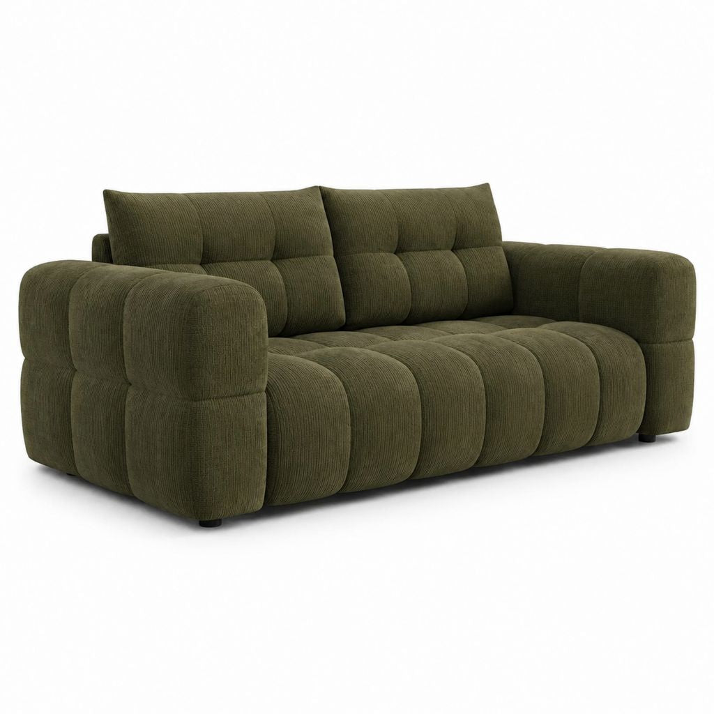 Canapé 2 places droit vert kaki en velours côtelé polyester 180 x 100 x 80 cm