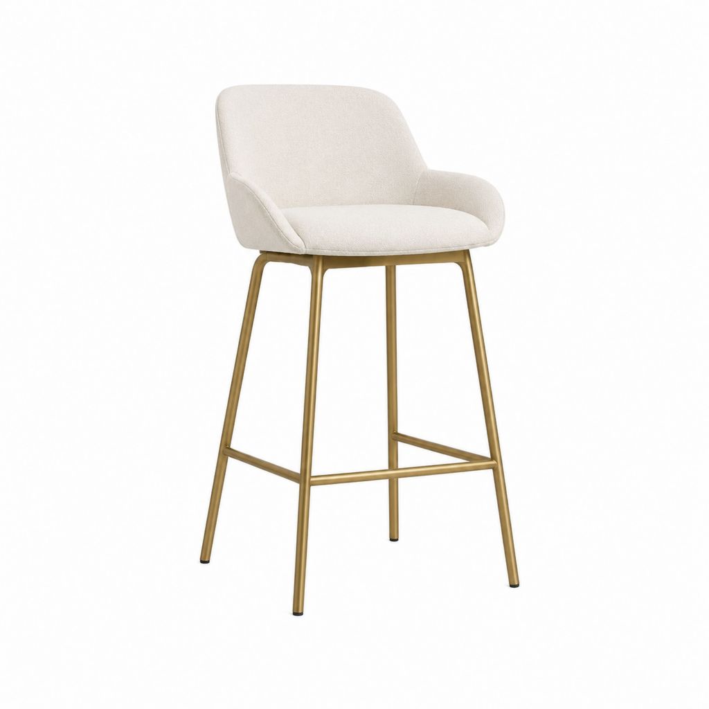 Tabouret de bar avec accoudoirs beige en polyester et acier doré 50 x 52 x 100 cm