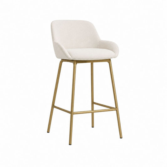 Tabouret de bar avec accoudoirs beige en polyester et acier doré 50 x 52 x 100 cm