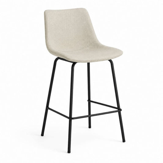 Tabouret de bar beige en polyester et acier noir avec dossier hauteur d'assise 75 cm
