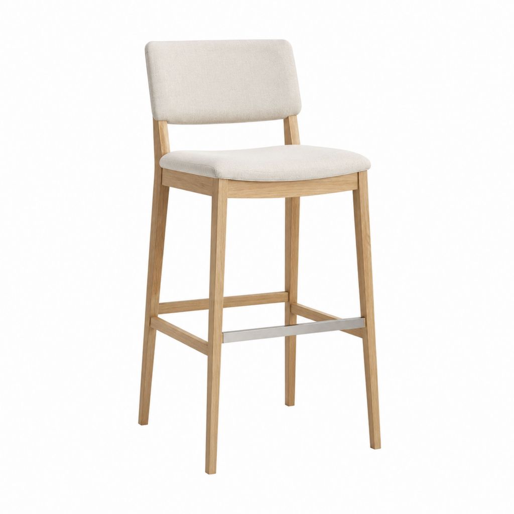 Tabouret de bar avec dossier beige en chêne massif et polyester 47 x 52 x 96 cm