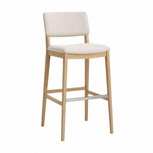 Tabouret de bar avec dossier beige en chêne massif et polyester 47 x 52 x 96 cm