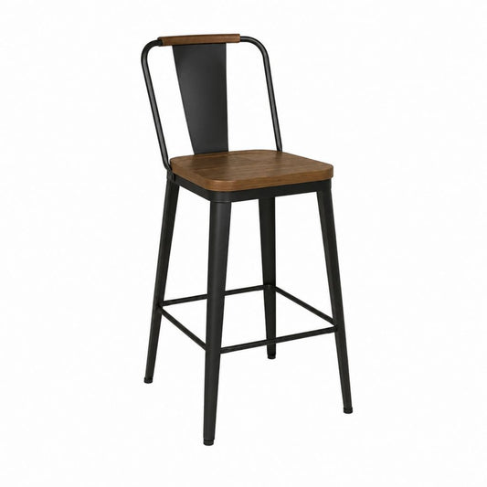 Tabouret de bar avec dossier noir et noyer en acier 99 x 45 x 48 cm