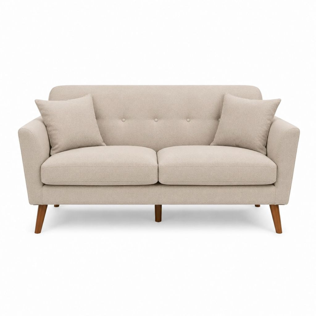 Canapé 2 places beige en polyester avec pieds en bois massif 180 x 84 x 85 cm