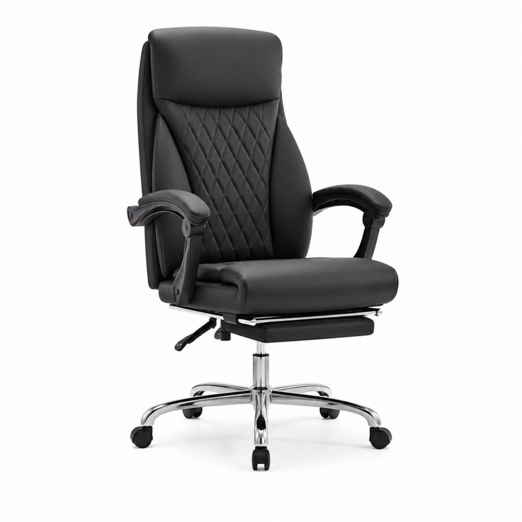 Chaise de bureau directionnelle noire en similicuir PU avec dossier haut 66 x 70 x 118-128 cm