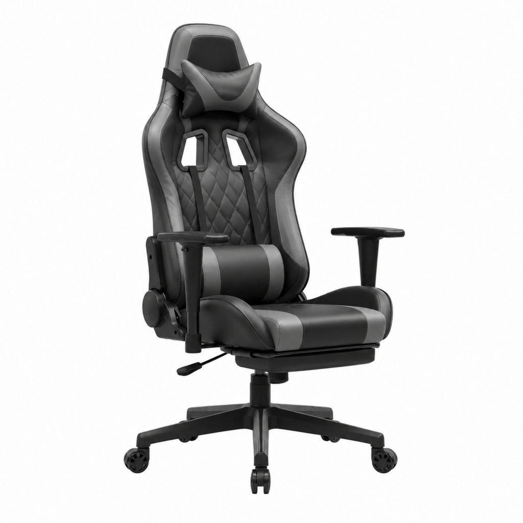 Chaise gaming de bureau noire et grise en similicuir PU 70 x 70 x 122-132 cm