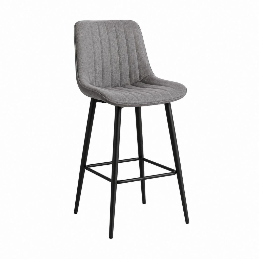 Tabouret de bar gris en polyester et acier avec dossier arrondi hauteur d'assise 75 cm 50 x 55 x 100 cm