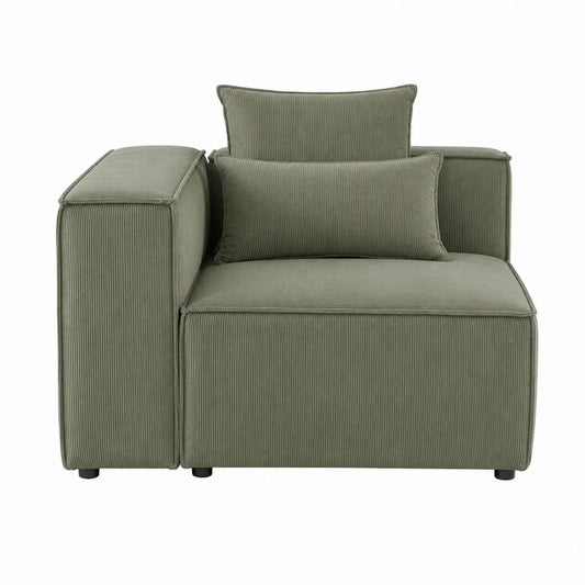 Fauteuil de salon vert olive en velours côtelé polyester rectangulaire 110 x 90 x 85 cm