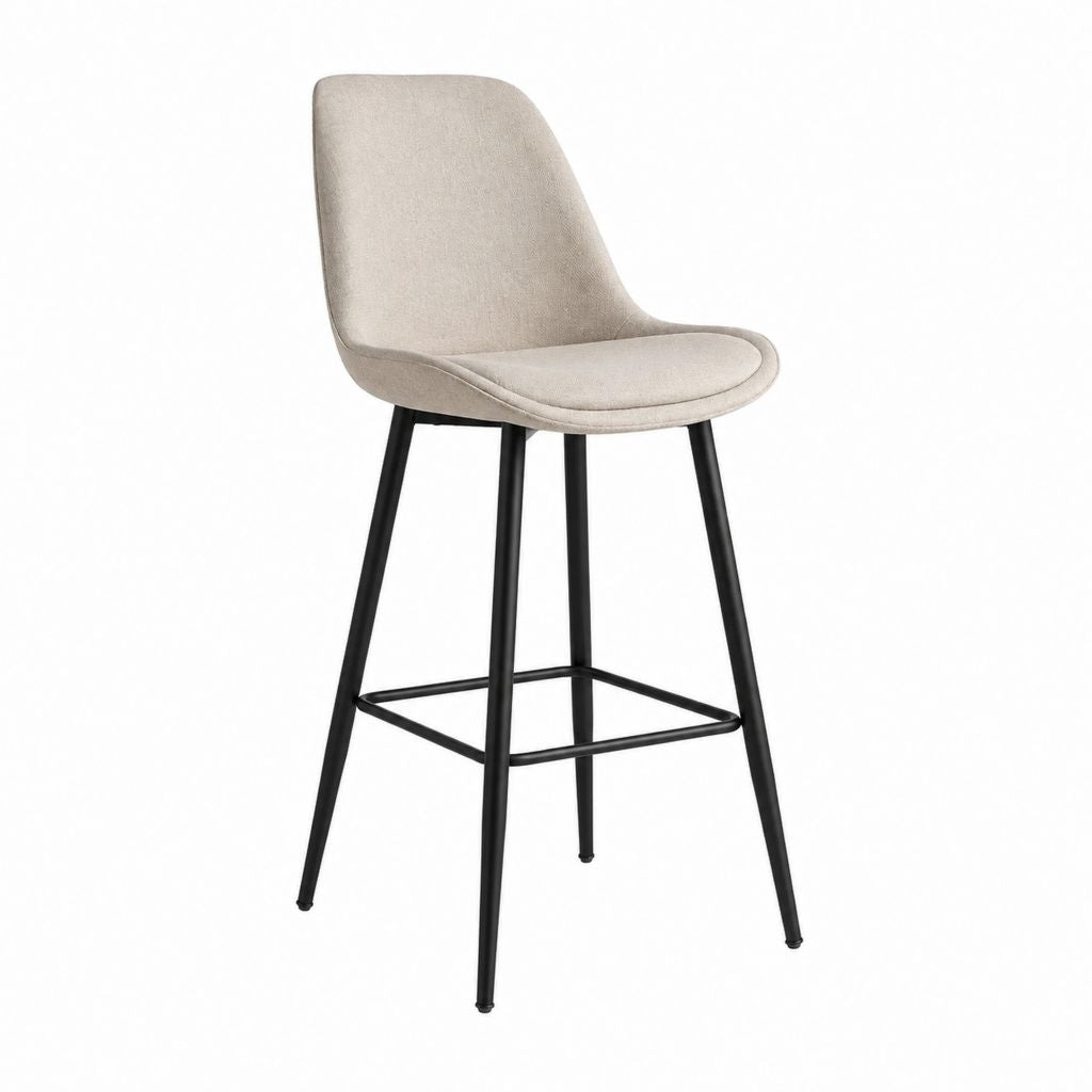 Tabouret de bar avec dossier beige en polyester et acier noir assise arrondie 49 x 53 x 95 cm