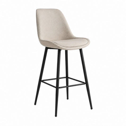 Tabouret de bar avec dossier beige en polyester et acier noir assise arrondie 49 x 53 x 95 cm