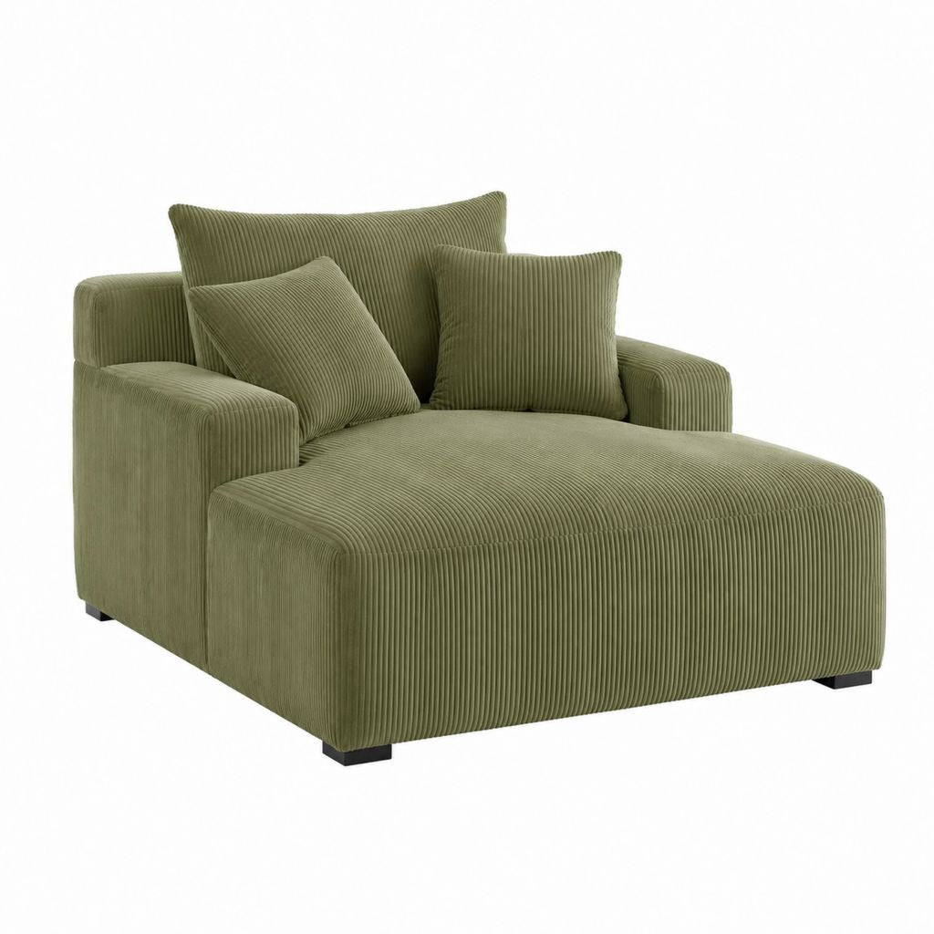 Fauteuil lounge 1 place vert olive en velours côtelé polyester 110 x 150 x 78 cm
