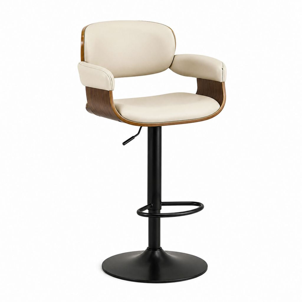 Tabouret de bar réglable pivotant beige en PU et contreplaqué 55 x 53 x 93-113 cm