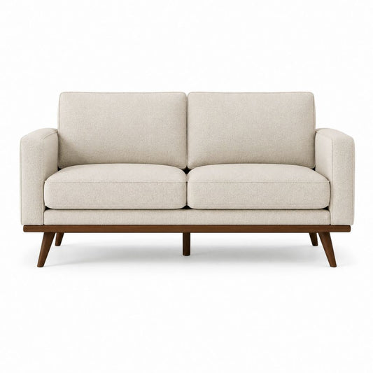 Canapé droit 2 places beige en polyester avec pieds en hévéa 140 x 80 x 82 cm