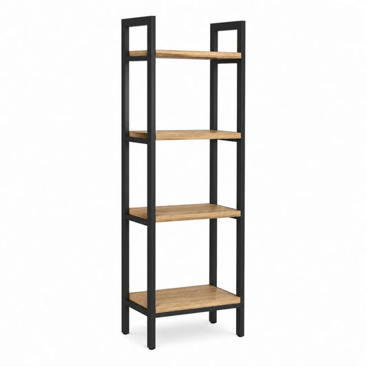 Étagère bibliothèque 5 niveaux noir et chêne en acier et panneaux de particules 180 x 60 x 30 cm