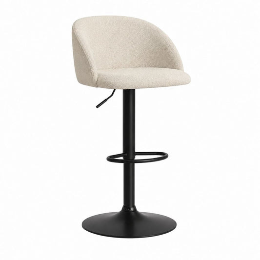 Tabouret de bar réglable pivotant beige en polyester bouclette avec base ronde en acier 48 x 52 x 87-108 cm