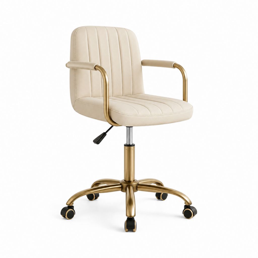 Chaise de bureau pivotante beige en cuir synthétique PU avec accoudoirs 58 x 62 x 82-92 cm
