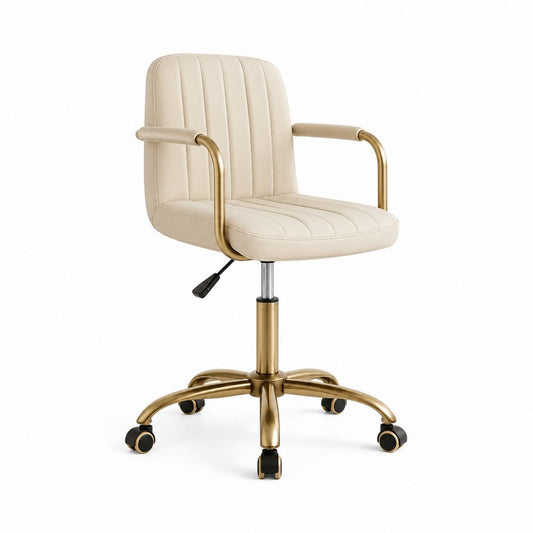Chaise de bureau pivotante beige en cuir synthétique PU avec accoudoirs 58 x 62 x 82-92 cm