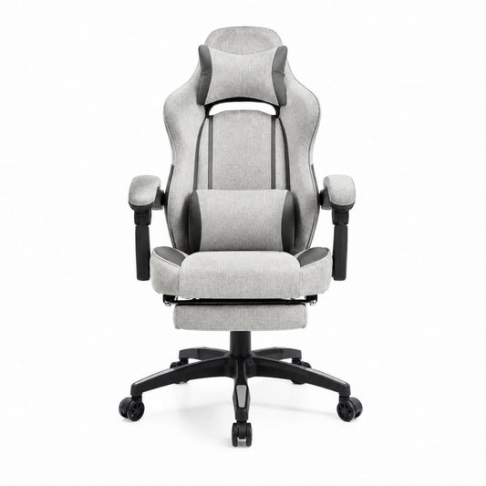 Chaise gaming inclinable grise en polyester avec repose-pieds 68 x 68 x 125-135 cm