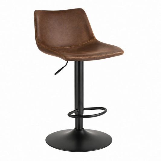 Tabouret de bar réglable pivotant marron en cuir synthétique PU et acier 50 x 52 x 89-110 cm